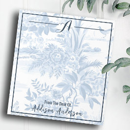 Bloco De Notas Monograma Personalizado Trendível Toile Floral Azu