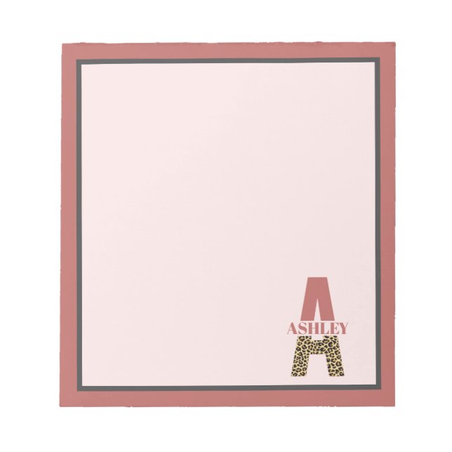 Bloco De Notas Monograma Personalizado Uma Impressão Colar Rosa (Frente)