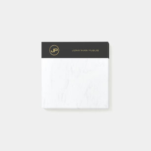 Bloco De Notas Monograma preto Dourado mármore simples moderno