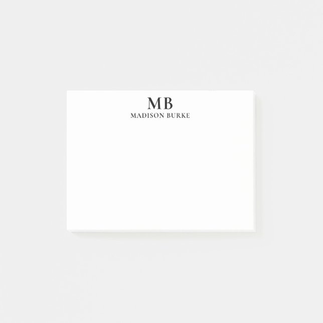 Bloco De Notas Monograma preto e branco minimalista (Frente)