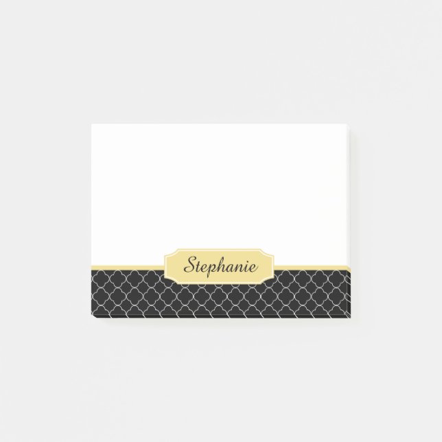 Bloco De Notas Monograma preto e Dourado de Quatrefoil (Frente)