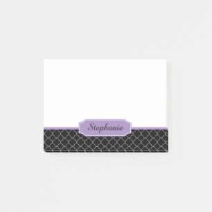 Bloco De Notas Monograma preto e roxo de Quatrefoil