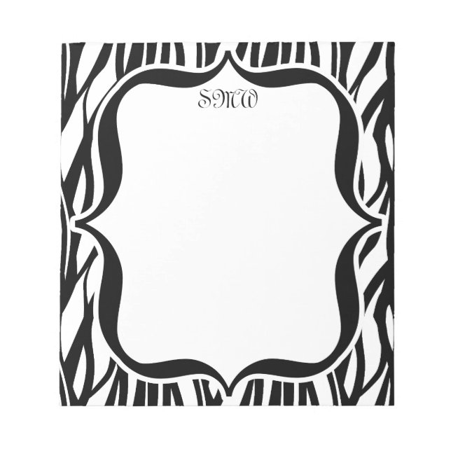 Bloco De Notas Monograma preto/zebra branco Funky (Frente)