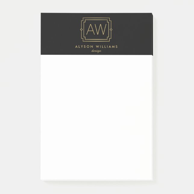 Bloco De Notas Monograma Profissional de Deco Arte Elegante Preto (Frente)