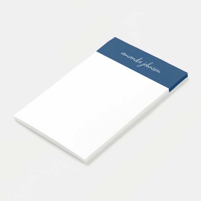 Bloco De Notas Monograma Profissional Moderno Nome Completo Azul  (Inclinado)