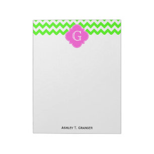 Bloco De Notas Monograma Quatrefoil Rosa Quente-verde limão