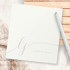 Bloco De Notas Monograma Rosa Moderno Mínimo Feminina Rosa Ivory