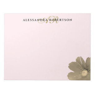 Bloco De Notas Monograma Rosa Pastel Dourado Aquarela Flor Silves