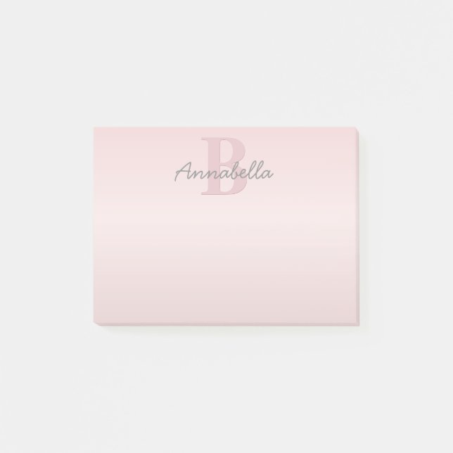 Bloco De Notas Monograma Rosa Personalizável e Seu Script De Nome (Frente)