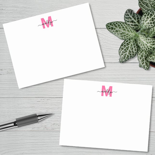 Bloco De Notas Monograma Rosa Quente (Hot Pink Monogram Post-it Notes)