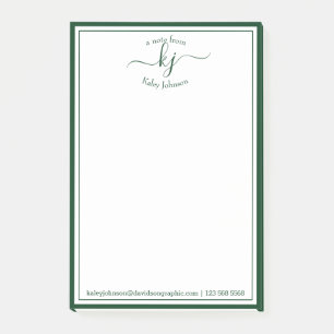 Bloco De Notas Monograma - Script Inicial Verde A Partir Da Mesa 