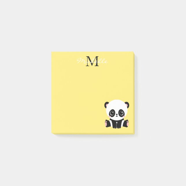 Bloco De Notas Monograma Sentado Panda Personalizada Amarelo (Frente)