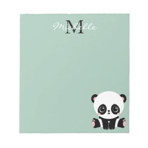 Bloco De Notas Monograma Sentado Sentado Panda Personalizado Sáb