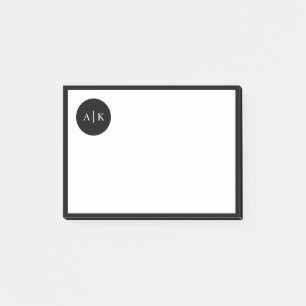 Bloco De Notas Monograma Simples de Círculo Preto e Branco
