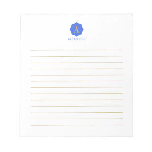 Bloco De Notas Monograma Simples Dourado e Azul Personalizado
