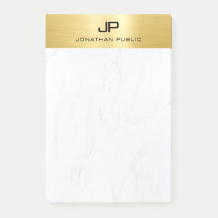 Bloco De Notas Monograma simples Dourado e Marble moderno persona