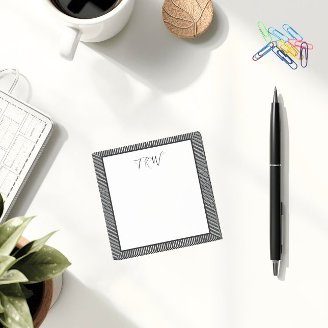 Bloco De Notas Monograma Simples Moderno Preto e Branco para Negó (Professional modern style black and white sticky notes for your office)