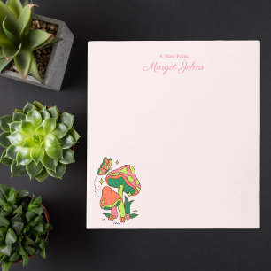 Bloco De Notas Monograma Simples Na moda Retro Cogumelos Modernos