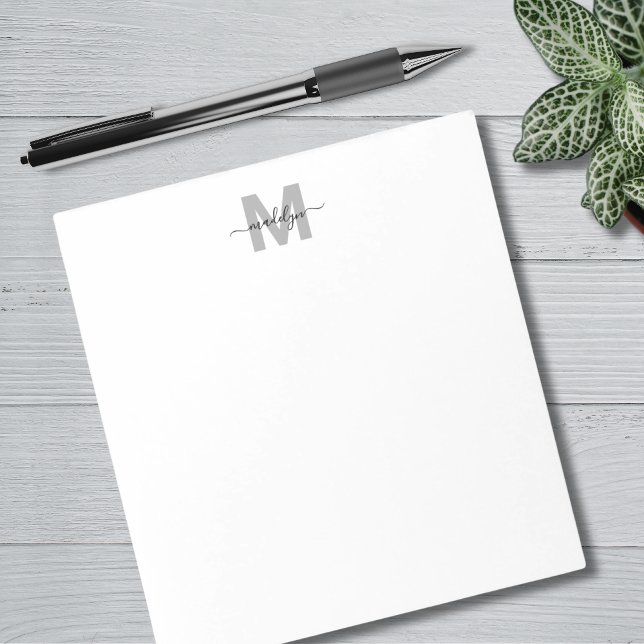 Bloco De Notas Monograma Simples Nome Preto Branco (Black White Simple Name Monogram Notepad)