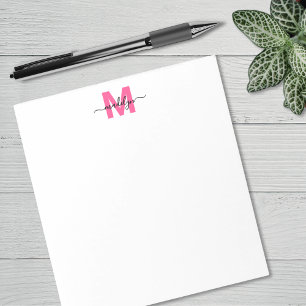 Bloco De Notas Monograma Simples Rosa Quente