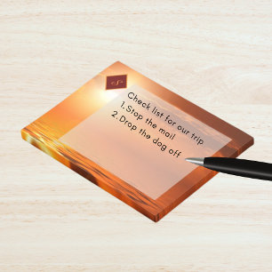 Bloco De Notas Monograma Sol set Orange Ouro Sky Sea de Dourado