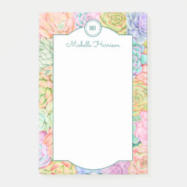 Bloco De Notas Monograma Suculente Aquarela Pastel Colorido