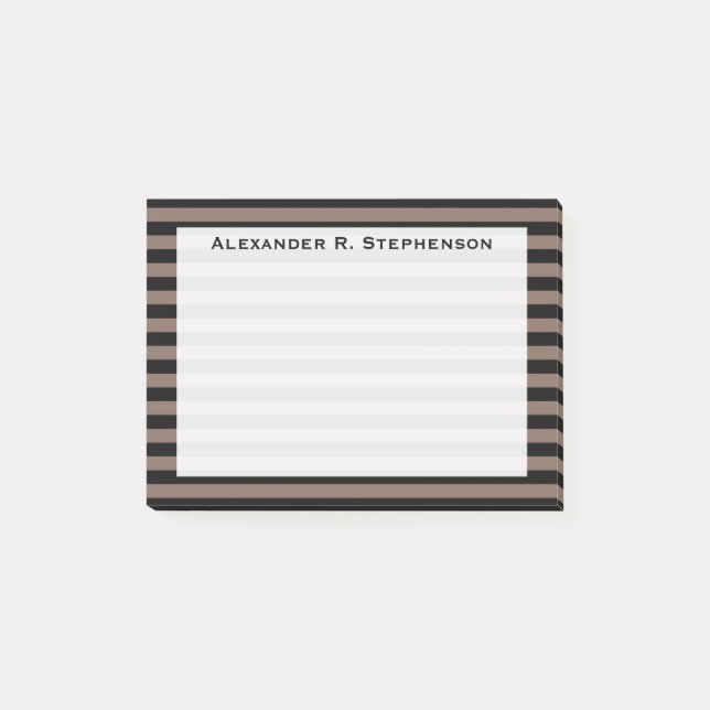 Bloco De Notas Monograma Taupe Brown e Black Stripe (Frente)
