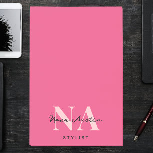 Bloco De Notas Monograma Trendência Estética Rosa Quente Grande P