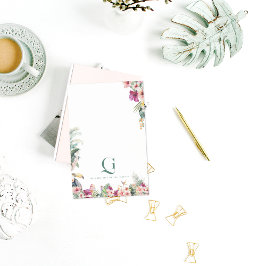 Bloco De Notas Monograma tropical Mesa Personalizada Floral Perso