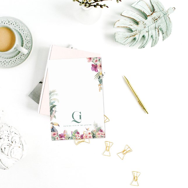 Bloco De Notas Monograma tropical Mesa Personalizada Floral Perso (Criador carregado)