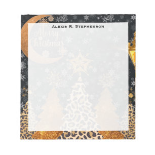 Bloco De Notas Monograma Um Natal Selvagem Glamouroso de Leopardo