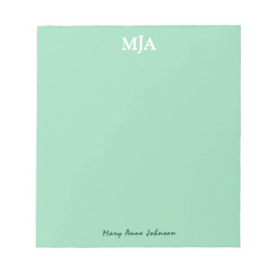 Bloco De Notas Monograma Verde Mint 3 letras Iniciais Moderno
