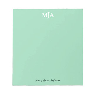 Bloco De Notas Monograma Verde Mint 3 letras Iniciais Moderno