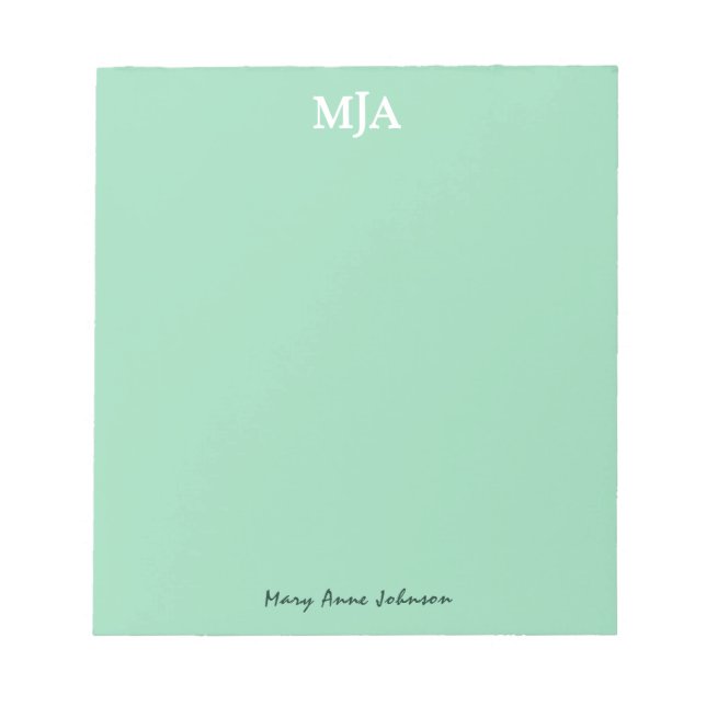 Bloco De Notas Monograma Verde Mint 3 letras Iniciais Moderno (Frente)