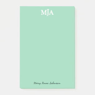 Bloco De Notas Monograma Verde Mint 3 letras Iniciais Moderno