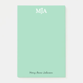 Bloco De Notas Monograma Verde Mint 3 letras Iniciais Moderno