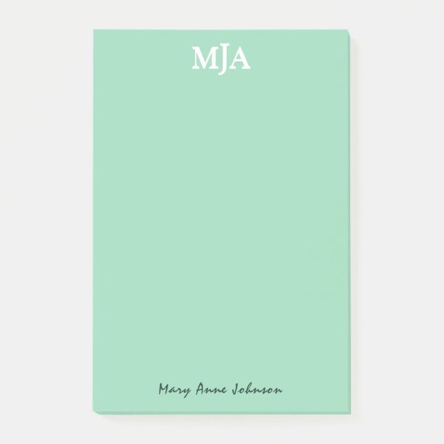 Bloco De Notas Monograma Verde Mint 3 letras Iniciais Moderno (Frente)
