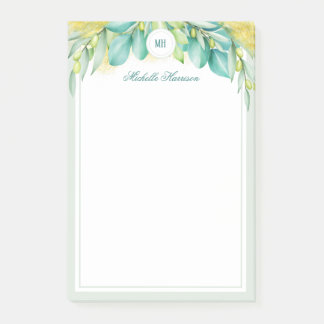 Bloco De Notas Monograma Verde Moderno Eucalyptus Deixa Olive