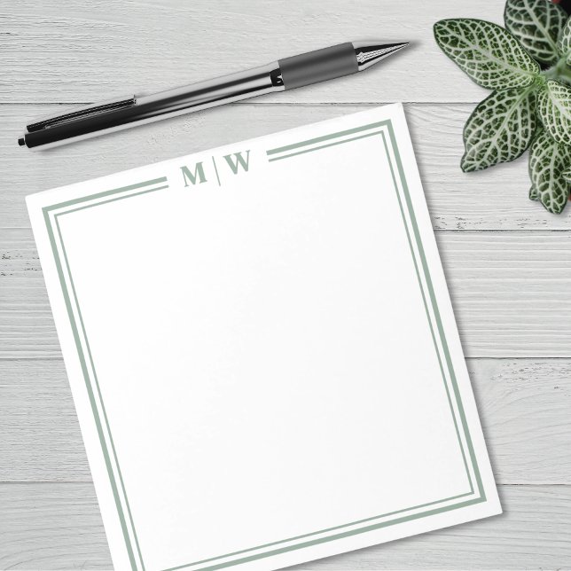 Bloco De Notas Monograma Verde Sage (Sage Green Monogram Notepad)