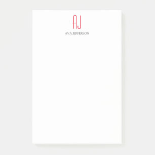 Bloco De Notas Monograma vermelho branco simples, vertical e mode