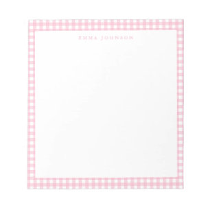 Bloco De Notas Monograma Xadrez Rosa Minimalista