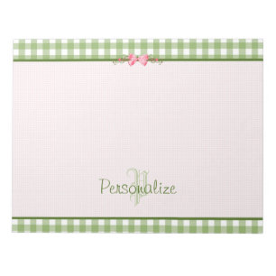 Bloco De Notas Monograma Xadrez Verde Feminino Com Nome
