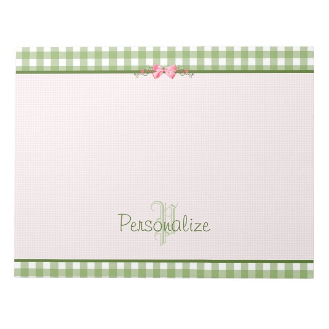 Bloco De Notas Monograma Xadrez Verde Feminino Com Nome (Frente)
