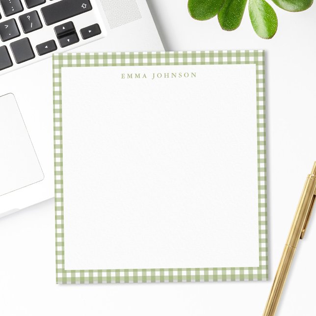 Bloco De Notas Monograma Xadrez Verde Salvia Minimalista (Criador carregado)