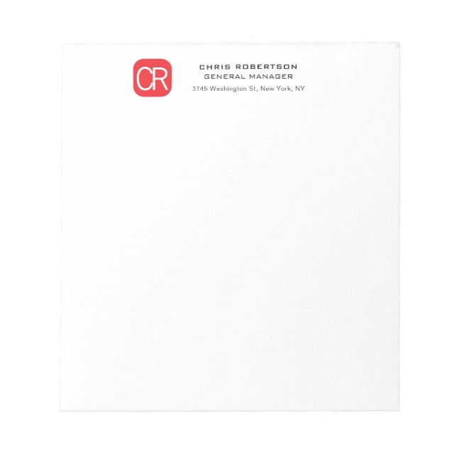 Bloco De Notas Monogrammed Red White Professional Plain (Frente)