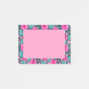 Bloco De Notas Monstera Leaves e Hibiscus, Teal e Rosa