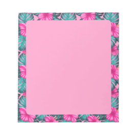 Bloco De Notas Monstera Leaves e Hibiscus, Teal e Rosa