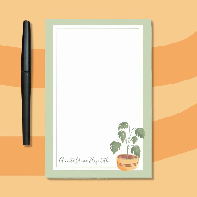 Bloco De Notas Monstera Plant Posta-It Notes with Green Frame (Cute sticky notes for plant lovers with personalized text . )