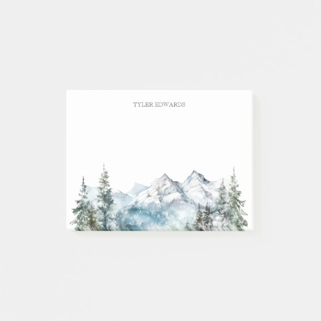 Bloco De Notas Montanha rústica aquarela personalizada (Frente)