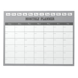 Bloco De Notas Monthly Planner Grey Simple Calendar